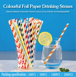 100-2000pcs Colourful Foil Paper Drinking Straws Bulk Packs for Festive Party