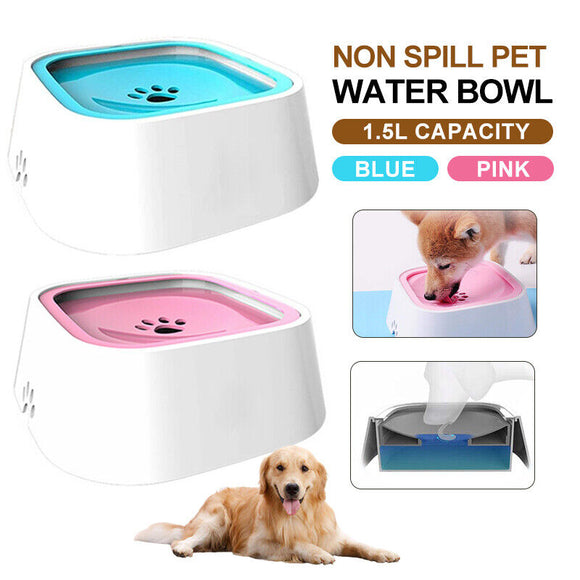 1.5L Pet Dog Cat Water Bowl No Spill Slow Feeder Dispenser Dust Free Non Slip