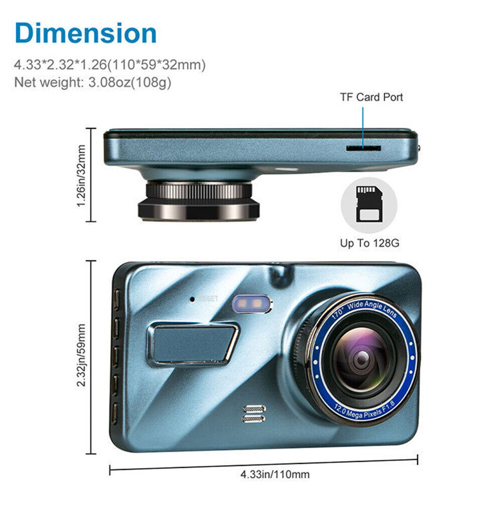 1080P Car Dash Dual Camera Video DVR Recorder Front Rear Night Vision ...