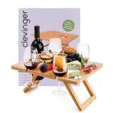 Bamboo Picnic Table With Wine Glass Holder Rack Folding Tray Outdoor Portable