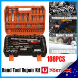 108pcs Tool Kits Socket Hand Set Ratchet Spanner 1/2"-1/4" Metric Wrench Driver