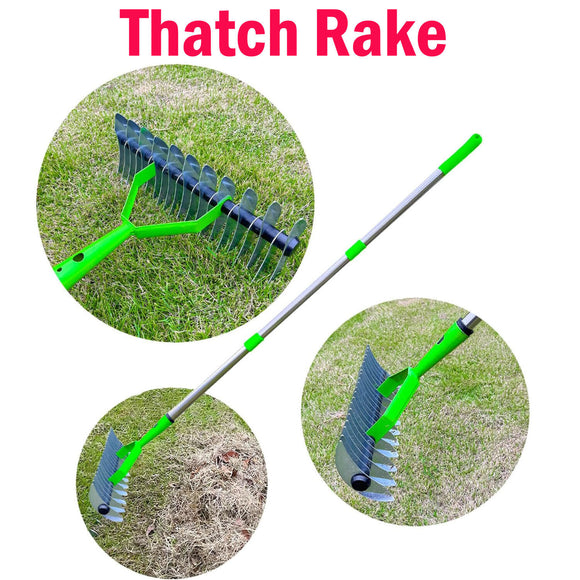 15-Inch Curved Teeth Thatch Rake Lawn Dethatcher Rake For Cleaning Dead Grass