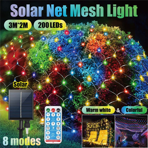 Solar LED String Fairy Lights Net Mesh Curtain Christmas Wedding Garden Outdoor