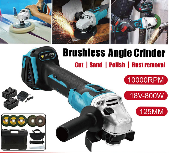 Brushless Cordless Angle Grinder 125mm Cutting Polishing，18V Battery