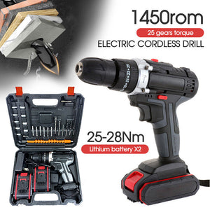 88V BRUSHLESS HEAVY DUTY CORDLESS DRILL IMPACT DRIVER KIT HAMMER +2 BATTERY Box