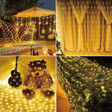 Solar LED String Fairy Lights Net Mesh Curtain Christmas Wedding Garden Outdoor