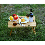 Bamboo Picnic Table With Wine Glass Holder Rack Folding Tray Outdoor Portable