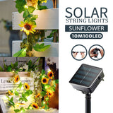 10M 100LED Solar Sunflower Fairy String Lights Home Garden Outdoor Wall Lamp