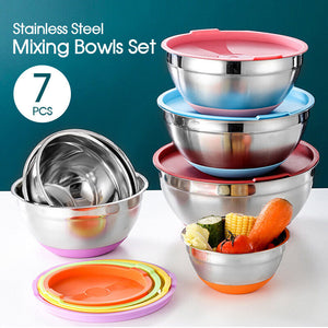 7pc Stainless Steel Mixing Bowls Set with Lids and Non-Slip Bottoms