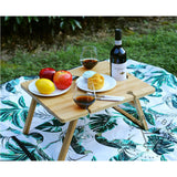 Bamboo Picnic Table With Wine Glass Holder Rack Folding Tray Outdoor Portable