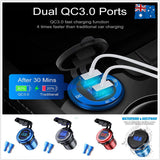 Car Dual USB 12V-24V Charger Quick Charge QC3.0 Socket Power Outlet w/Voltmeter black