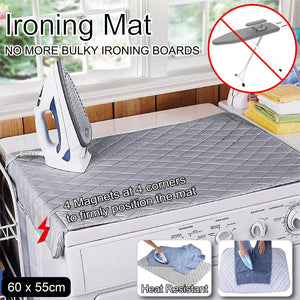 TRAVEL IRONING MAT: PREMIUM QUILTED MAGNETIC PORTABLE FOLDING PAD 60x55CM