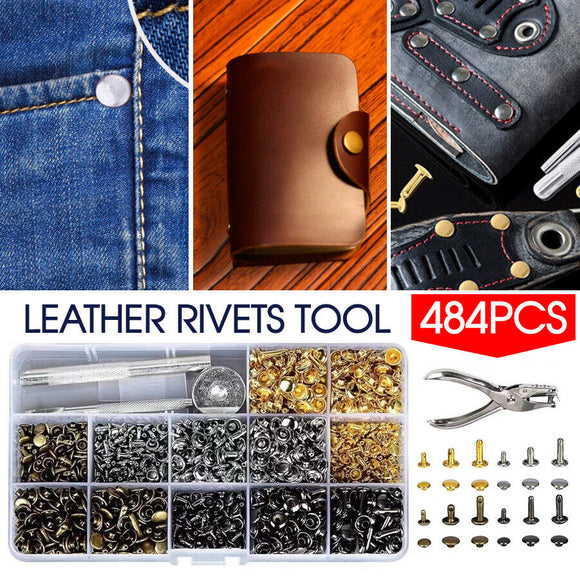 Leather Rivets Tool Metal Stud Set Double Cap Fixing Belt Repair DIY Kit Craft