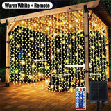 3x3m 300 LED Solar Power Curtain Lights Fairy String Outdoor Xmas Party Garden