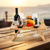 Bamboo Picnic Table With Wine Glass Holder Rack Folding Tray Outdoor Portable