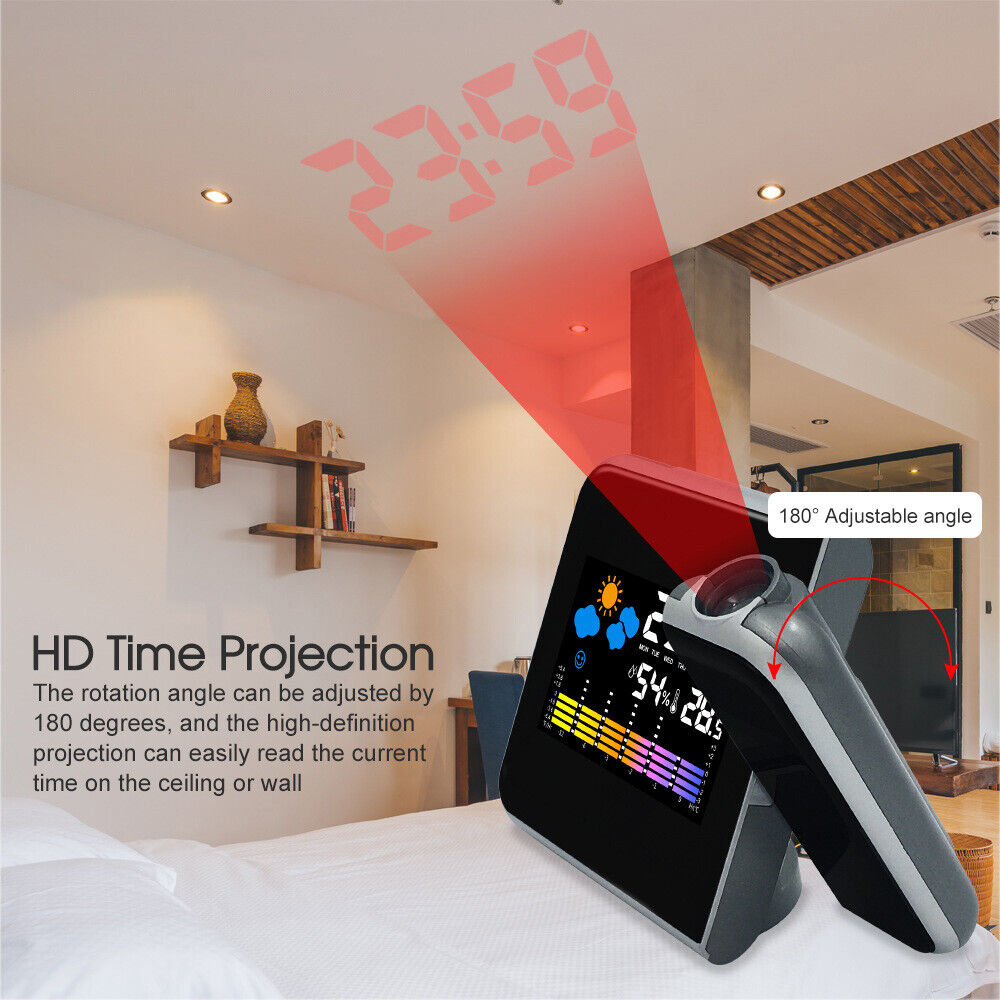 Smart Digital LED Projection Alarm Clock Temperature Time Projector LC ...