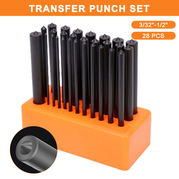 28pc Center Punch Transfer Punch Set Steel Machinist Thread Tool Kit 3/32