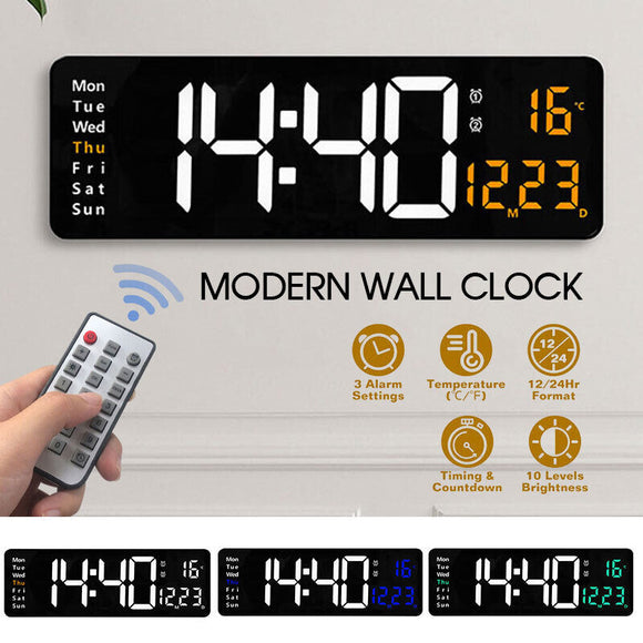LED Large Big Jumbo Wall Desk Clock Digital Display With Calendar Temperature