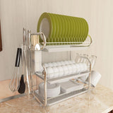 3-Tier Stainless Steel Dish Drying Rack with Cutlery Holder & Cup Hooks