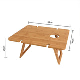 Bamboo Picnic Table With Wine Glass Holder Rack Folding Tray Outdoor Portable