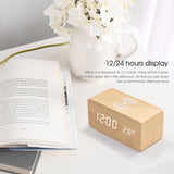 Digital Alarm Clock Wooden Table Desk Bedside LED Clock With Wireless Charger