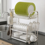 3-Tier Stainless Steel Dish Drying Rack with Cutlery Holder & Cup Hooks