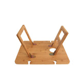 Bamboo Picnic Table With Wine Glass Holder Rack Folding Tray Outdoor Portable