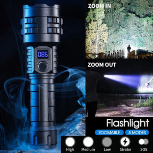 Self-defense LED Torch Zoom flashlight type-c rechargeable home outdoor digital
