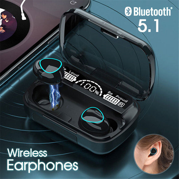 Wireless Bluetooth Earphones Headphones Earbuds Waterproof LED Display w/ Mic