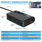 3 Way Multi Car Socket Splitter 4 USB Charger/Power Adapter