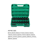 20PCS 8-32MM 1/2" Drive Deep Impact Socket Set CR-V Steel Metric Sockets Long