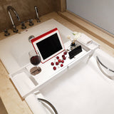 Expandable Bathtub Caddy Tray Bamboo Bath Table Over Tub with Wine & Book Holder