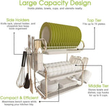 3-Tier Stainless Steel Dish Drying Rack with Cutlery Holder & Cup Hooks