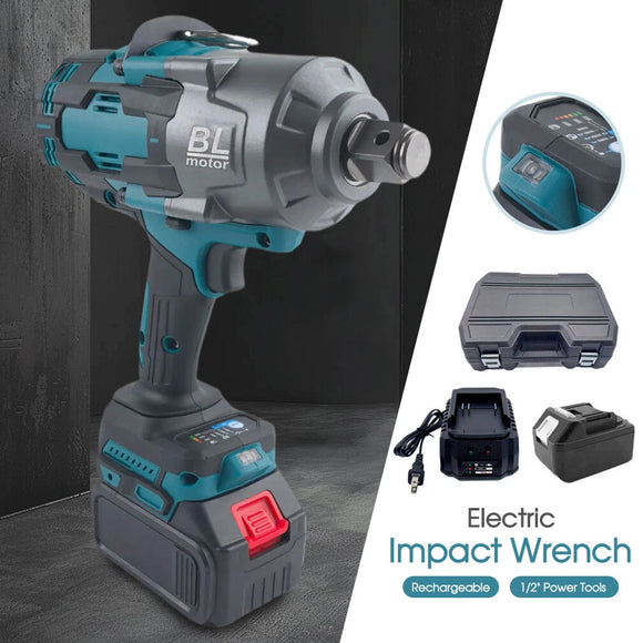 1000N.M Brushless Cordless Electric Impact Wrench Rechargeable 1/2