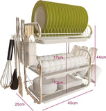 3-Tier Stainless Steel Dish Drying Rack with Cutlery Holder & Cup Hooks