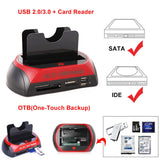 HDD Docking Station Dual 2.5" 3.5" SATA IDE Hard Disk Drive Dock OTB Card Reader