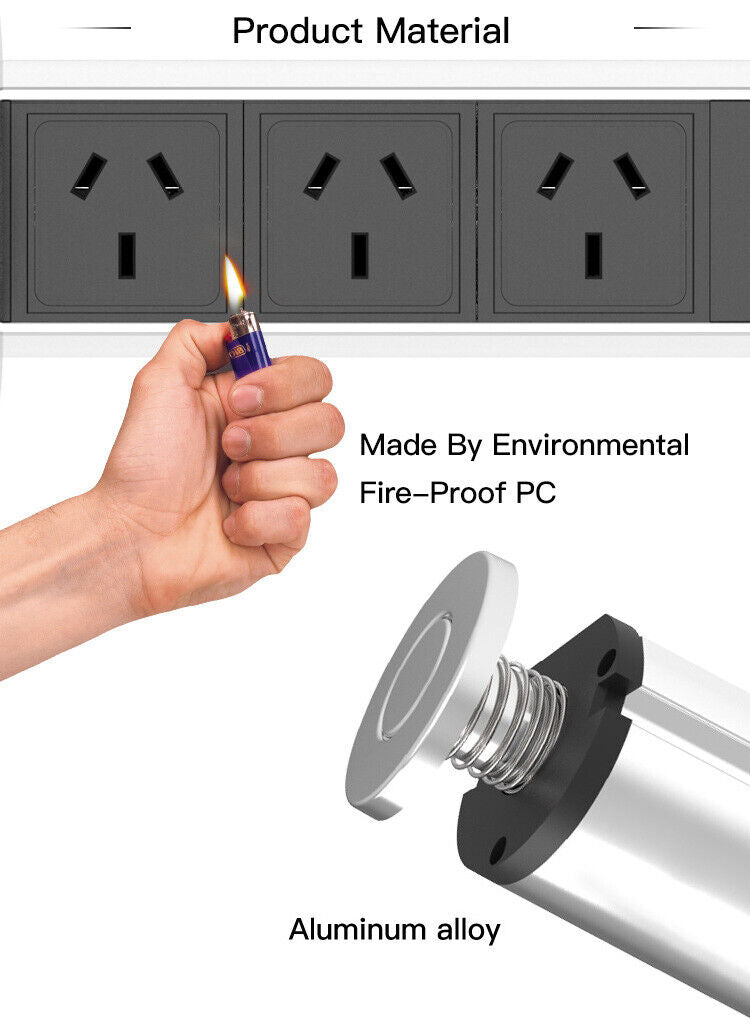 Pop Up Power Point 3 Socket Plug + 2 USB Table Home Kitchen Desk Outle ...