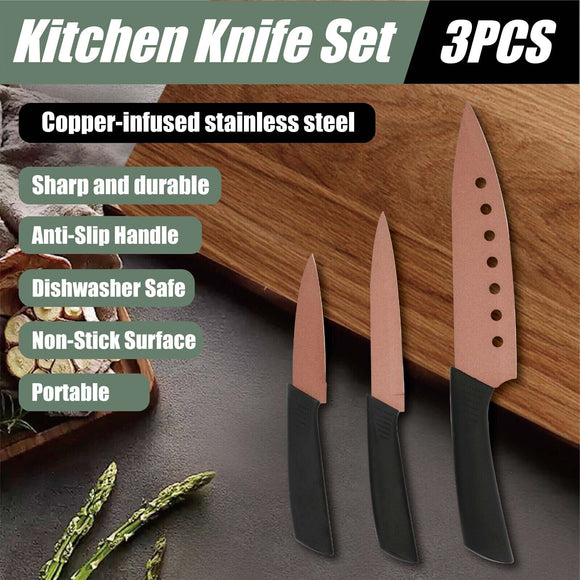 3pcs Premium Kitchen Knife Set - Non-Stick, Dishwasher Safe, Anti-Slip Handle