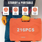 216-Piece Tool Set - Mechanics Tool Kit with 1/4" & 3/8" Drive Sockets with Case