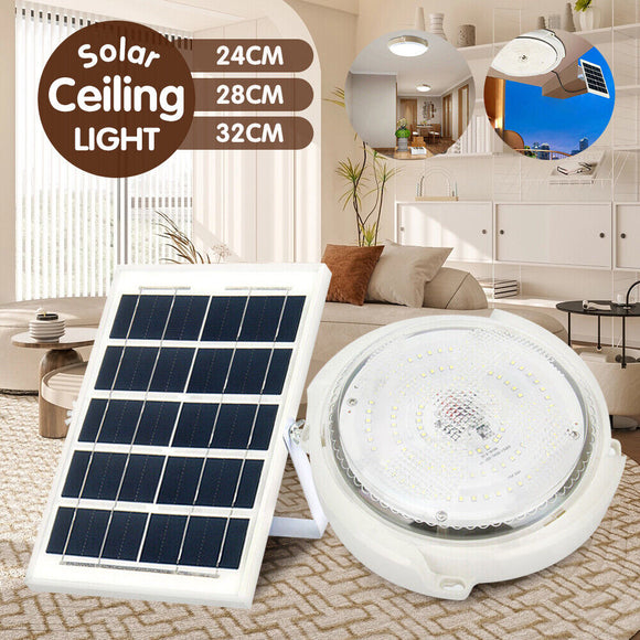 Solar Powered 24/28/32cm LED Ceiling Light Bedroom Garden Garage Shed Tent Lamp