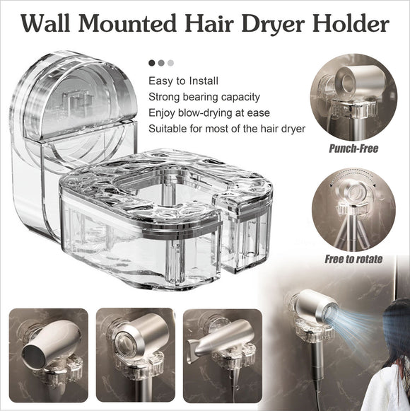Punch-Free Wall Mounted Hair Dryer Holder Rotating Bracket Bathroom Suction Cup