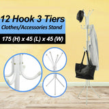 3-Tier Hat Clothes Rack Metal 12 Hook Coat Hanger Stand