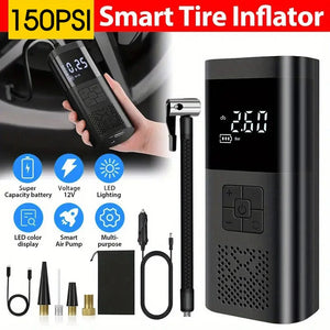150PSI Cordless Tire Inflator Air Pump w/ LED Light & Digital Gauge