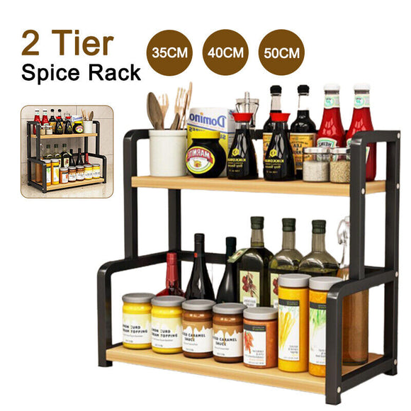 2 Tier Kitchen Spice Rack Storage Organizer Seasoning Stand Shelf Countertop