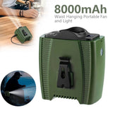8000mAh Waist Hanging Portable Fan, Rechargeable USB Mini Clip Fan with 3 Speeds