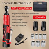 Cordless Electric Ratchet Right Angle Wrench Tool 3/8'' 18V 90° 100Nm +2*Battery