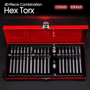 Bit Set In Box 40-Piece Combination Hex Torx and Spline Socket Bits Set Metal Storage ...