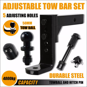 Adjustable Height Tow Hitch Ball Towbar Drop Mount Tongue Trailer Tow Bar 4000KG