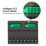 8 Slot Smart Battery Charger for AA/AAA Rechargeable Batteries LCD Display