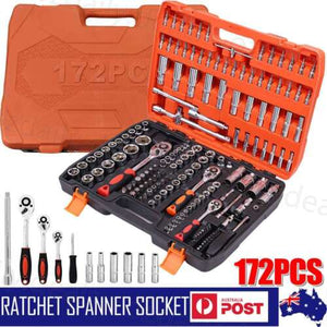 172Pcs Ratchet Spanner Socket Set 1/2" 1/4" 3/8" DIY Tool Kit Wrench Toolbox